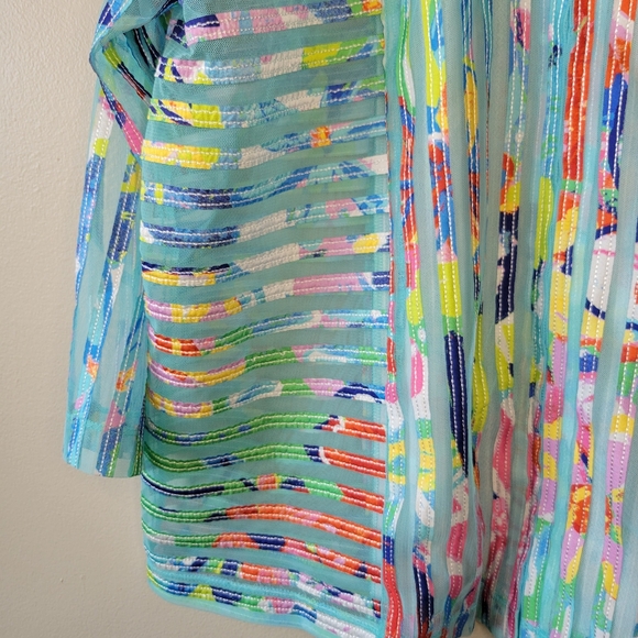 Ali Miles Size PL Sheer Mesh Front Zip Jacket Abstract Multi Color Design - Picture 3 of 12
